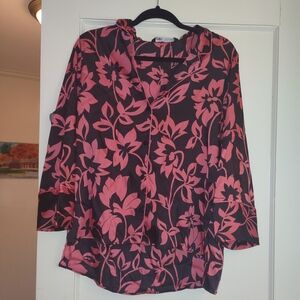 NWT Zara Brown And Pink Floral Button Down Long Sleeved Shirt Size Medium